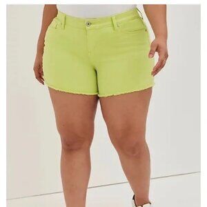 Torrid 5' Vintage Mid-Rise Short Raw Hem Stretch Denim Neon